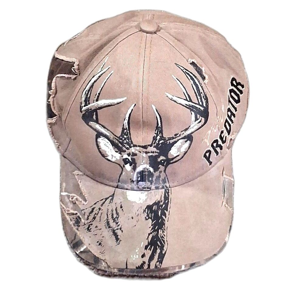 Buck Wear Predator Whitetail Deer Camo Distressed Strapback Hat Hunting Cap